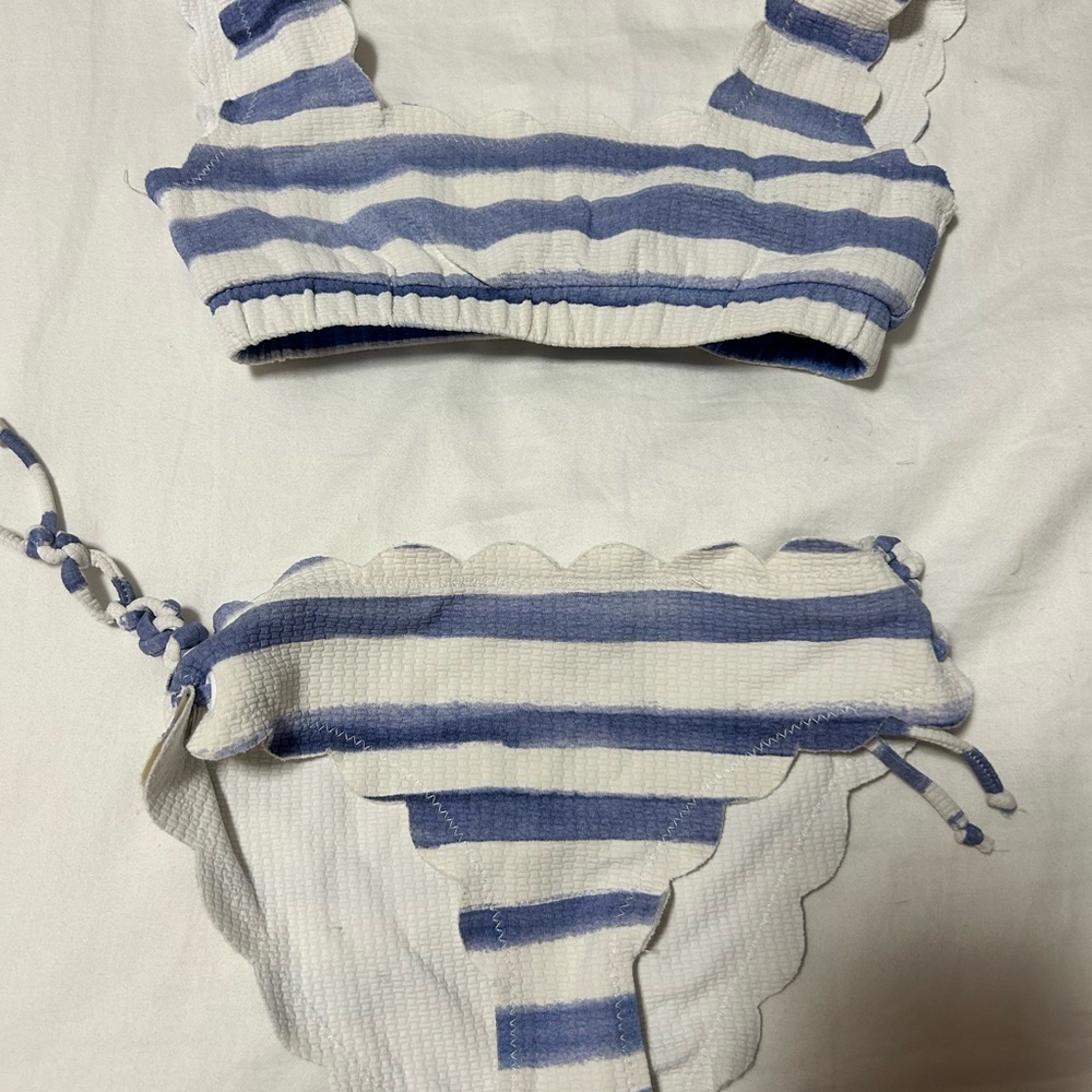 Marysia Striped Blue & White Scalloped Bikini Set girl size 4